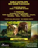 #hunting #nickbowkerhunting *a hunt of a lifetime * fair chase hunting, free-range * 7 trophies * 10 days * no hidden costs * Outfitter No: HC 53 / 2018 EC; PH No: PH 156 / 2018 EC -  Sable Antelope Big Game Package https://nickbowkerhunting.com/african-hunting-packages#sable-big-game-package