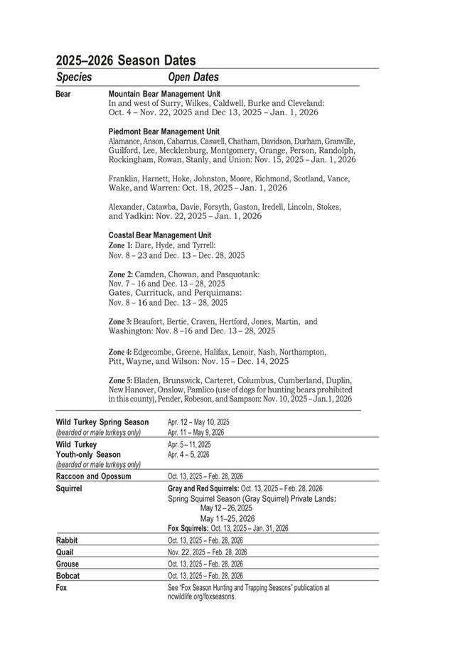 HUNTING SEASONS IN NORTH CAROLINA 2025–26: Deer Hunting, Big Game and Small Game, Licenses, and Regulations Guide