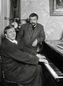 Two hunters. Photo of 1911 Petersburg.

Russian poet and writer Alexander Ivanovich Kuprin and Fyodor Ivanovich Chaliapin, a brilliant Russian opera singer.

Kuprin's literary legacy, dedicated to the theme of hunting, is a precious part of the Russian hunting classics. Hunting was one of Alexander Kupruns hobbies. Kuprin hunted a lot and often, but he was not a professional hunter at all. When experienced hunters, attracted in particular by his novel “Hunting Grouse”, met him on a hunt they were somewhat disappointed, calling him a simple amateur. Kuprin was not interested in hunting itself, but in the sensations during hunting, the flight of birds, the running of animals, and the experiences of hunters. As a real writer, he went country side not for hunt itself but for an inspiration.

Fyodor Ivanovich Chaliapin was also not a professional hunter, but he was an incredibly enthusiastic hunter. Hunting was both a recreation and a pleasure for the artist. When hunting, he forgot about everything in the world and shot with gusto, so it was sometimes unsafe to be near him. This is evidenced by the memories of Chaliapin's friends who shared this noble passion with him. 

Chaliapin had a really wonderful Belgian rifle made to order at the Liege Firearms manufactory. This double-barreled shotgun of the twentieth caliber was intended for hunting small game and poultry. The bed is made of walnut wood and decorated with fine mesh. Anson and Delay locks with beautiful floral ornaments. The name of the manufacturer, its location, the date of the factory's foundation and information about the prize received at the exhibition in Paris in 1900 are marked on the inter-barrel bar. It is currently on display at the Chaliapin Memorial Estate on Novinsky Boulevard.