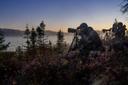 We don't usually think of moose hunting as the kind of hunting when we need to do a lot of glassing. While standing in a good spot and calling can be successful, my favoured approach is to use optics to locate bulls. Once I have identified a good one, I plan a stalk and get close enough to begin calling. You can see in these images how the team was all glassing. We knew there was a bull out there, but the terrain provided a lot of cover and it wasn't easy to locate him. Once we located him and his cows, we took our bearings and crossed the lake to stalk. Within a short time, we had our bull down. #BBD (big bull down).