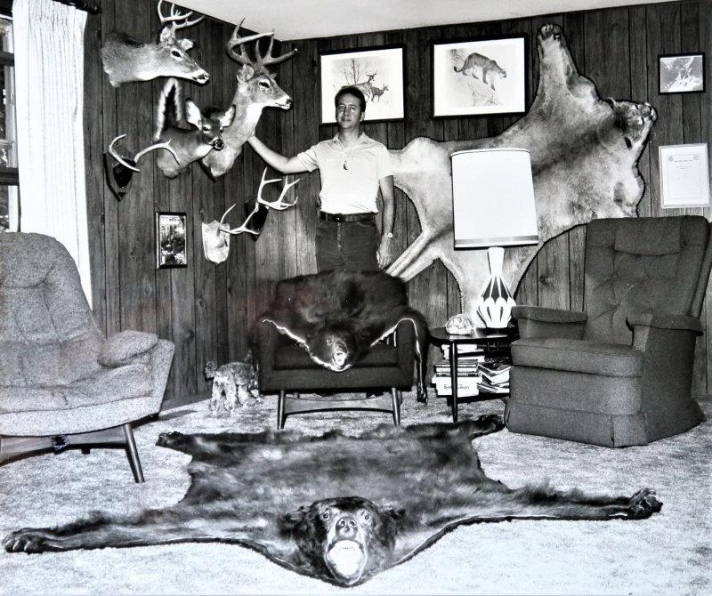 THEN AND NOW -- Was sorting through old photos today and came across a b/w 1974 photo taken in our Fort Wayne home's family room where several of my bowhunting mounts were being displayed.