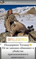 Российские охотники заступились за Татьяну Баулову, которая выложила видео убийства алтайского козерога и устроила фотосессию с "трофеем". Блогерша репостит к себе в стор